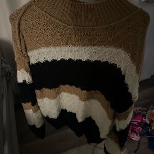 Mine Colorblock Sweater - Black, White, and Tan